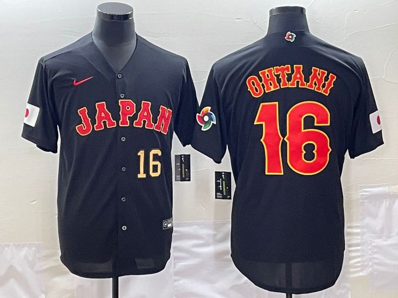 Men 2023 World Cub Japan #16 Ohtani Black Nike MLB Jersey7